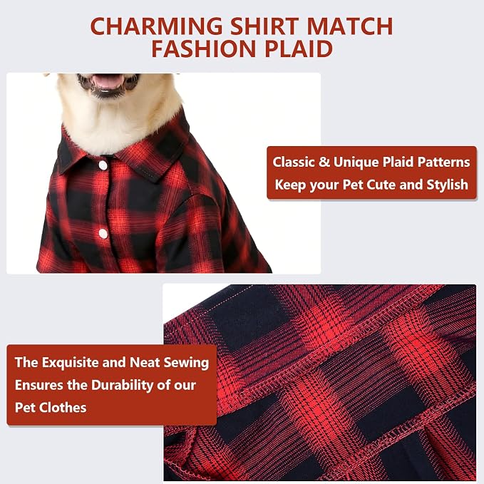 Koneseve Dog Shirt, Pet Plaid Clothes Shirt T-Shirt Sweater Matching Breathable - Image 4