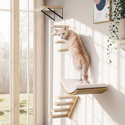 Wood Cat Wall Shelf with Soft Foam Cushion, Curved Cats Wall Bed - Image 8