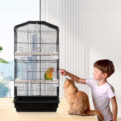 ZENY 63.4 Inch Bird Cage, Rolling Wrought Iron Parrot Cage - Image 5