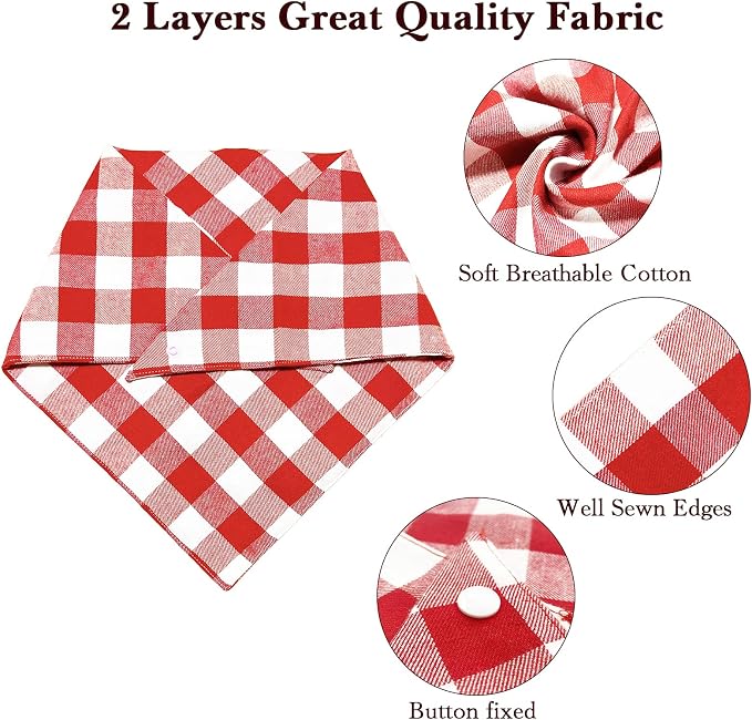 Christmas Plaid Bandana with Button, Fall Dual Layer Soft Cotton Triangle Dog - Image 4