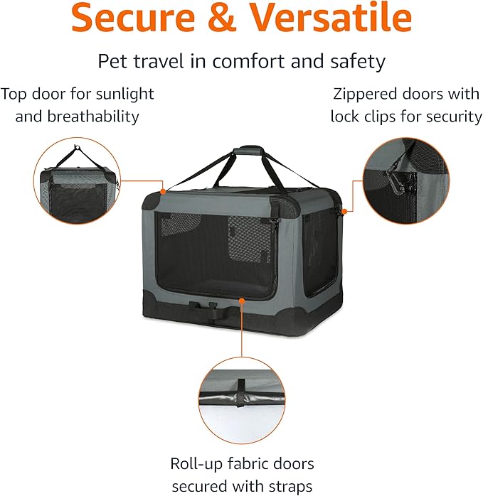 Amazon Basics Portable Folding Soft Dog Crate, Collapsible Travel Kennel - Image 2