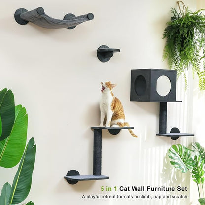 FUKUMARU Cat Wall Shelves, 5-Piece Stable Wooden Wall-Mounted Furniture Set - Image 6