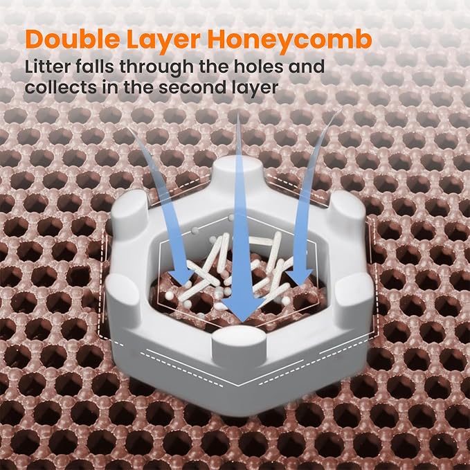 Extra Large Cat Litter Mat, 30x22 Inches Honeycomb Double Layer Cat Litter - Image 4