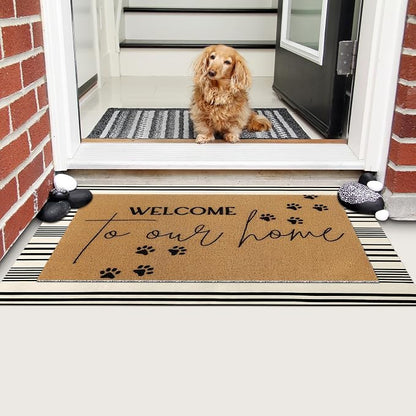 Tinideya 2 Pcs Pet Theme Door Mat Paw Welcome Non Slip Coir Mats Dog Cat Floor - Image 4