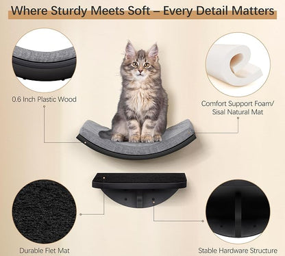 2-Piece Cat Wall Steps with Grey Felt Pads, Floating Cat Wall Perches and - Image 3