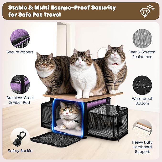 Top and 2 Sides Expandable Cat Carrier 18x11x11, TSA Airline Approved Dog - Image 5
