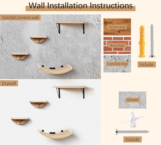 Cat Window Perches, Curved Cat Wall Beige Bed and 2 Floating Wall Steps - Image 9