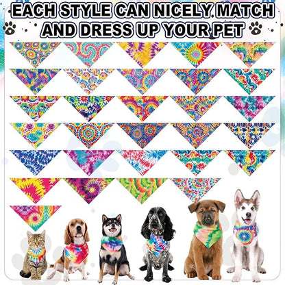 Aliceset 180 Pcs Tie Dye Dog Bandana Bulk Rainbow Bandanas - Image 3