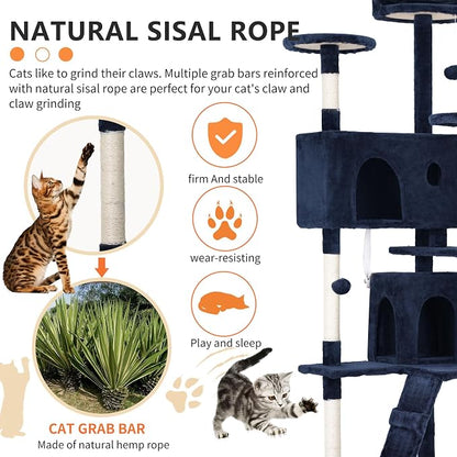 BestPet | 70" Cat Tree Tower | Navy Blue | Sturdy, Hanging Cat Toys, - Image 4