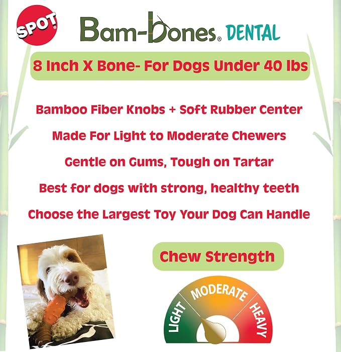 SPOT Bam-Bones Dental X-Bone Dog Chew – Bamboo Fiber - Image 2