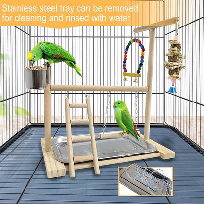 Hamiledyi Bird Playground Parrots Play Stand Natural Wooden Parrot Perch Gym - Image 5