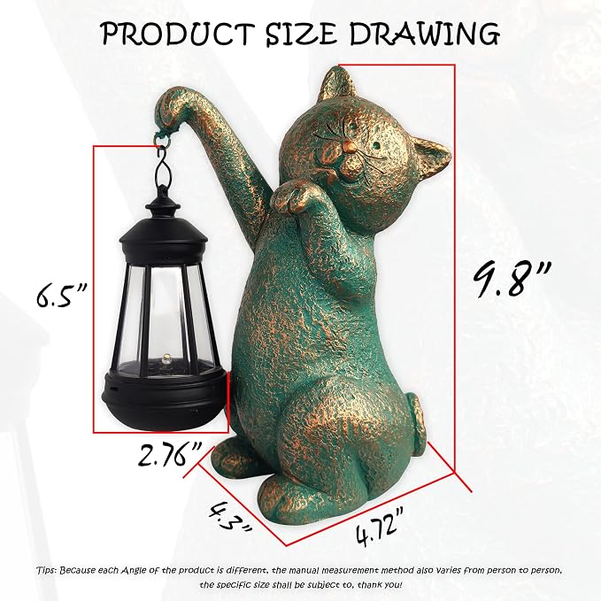 JOYBEE Garden Statues Cat with Solar Lantern Outdoor Decor-Cat Solar Figurines - Image 3