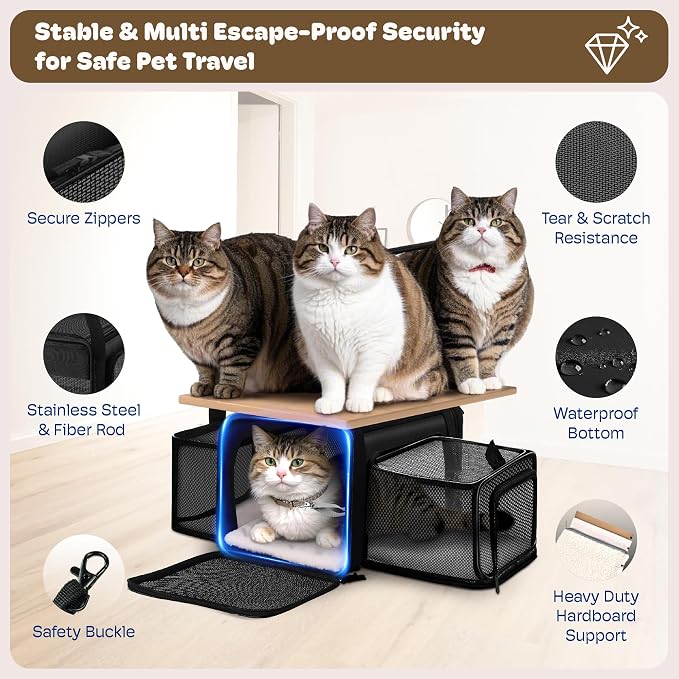 Top and 2 Sides Expandable Cat Carrier 17x11x11, TSA Airline Approved Dog - Image 5