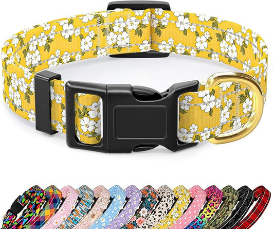 Reflective Dog Collar for Medium Dogs, Cute Flower Theme Adjustable Heavy-Duty by TMOODEL
