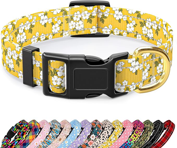 Reflective Dog Collar for Large Dogs, Cute Flower Theme Adjustable Heavy-Duty by TMOODEL