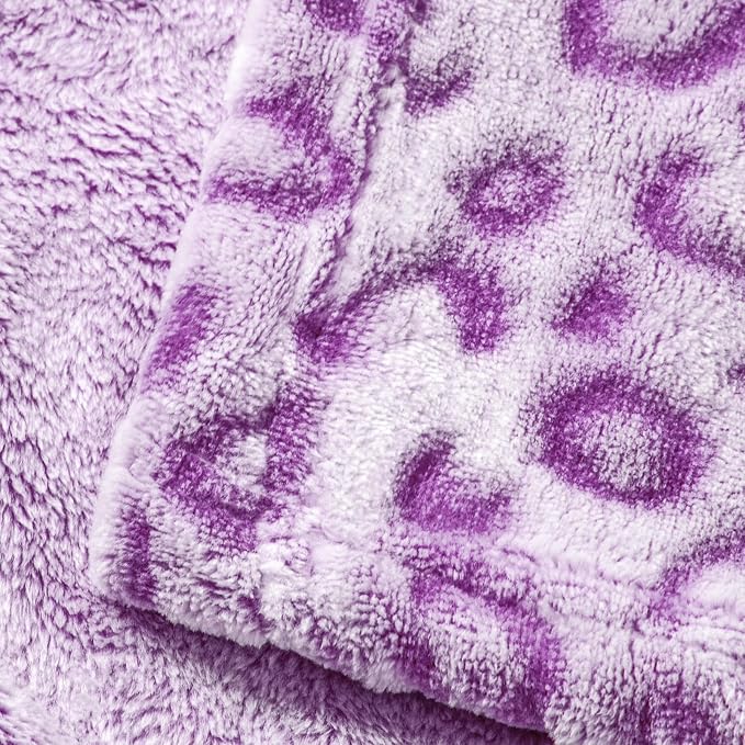 Bnuitland Purple Leopard Print Flannel Throw Blanket, 300 GSM Double Sided - Image 5