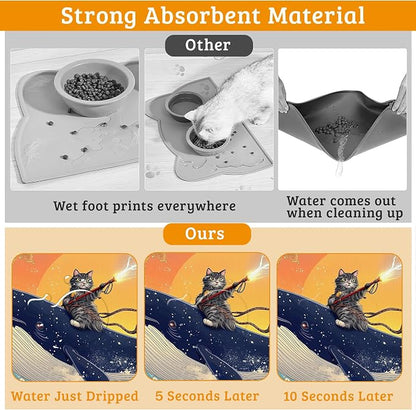 Dog Bowl Mat, Cat Shark Pet Feeding Mat - Image 3