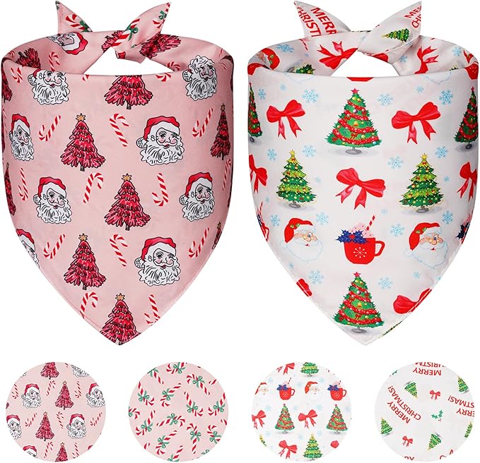 Cute Christmas Dog Bandanas Large 2PCS, 4 Pattern Holiday Scarf by Unknown