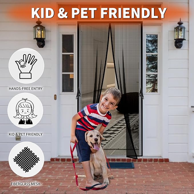 Fiberglass Magnetic Screen Door Fit Door Size 32 x 78 in- Heavy Duty Fiberglass - Image 4