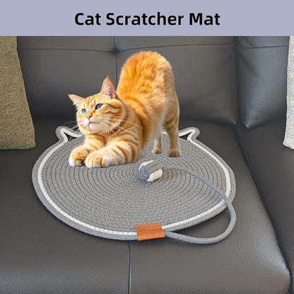 Cat Scratcher Mat, Natural Cotton Rope Cat Scratching Pad, 16.9'' Round Cat - Image 3