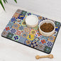 Moroccan Trellis Dog Food & Water Mat, Mexican Talavera Boho Colorful Pet by Stunnoosy