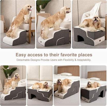 Dog Stairs for High Beds with Tunnel, 5-Step Dog Steps for Small Dogs and Cats - Image 3