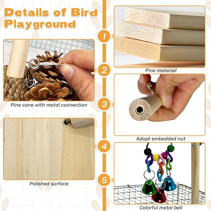 PINVNBY 3 PCS Wooden Small Bird Playground - Image 8