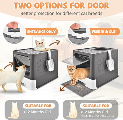 Cat Litter Box with Litter Mat, Foldable Extra Large Free in and Out/One-Way - Image 4