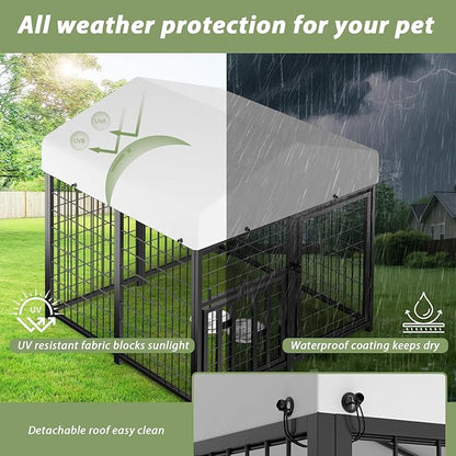 LOVMOR Outdoor Dog Kennel with Roof, Heavy Duty Steel Dog Run Enclosure - Image 3