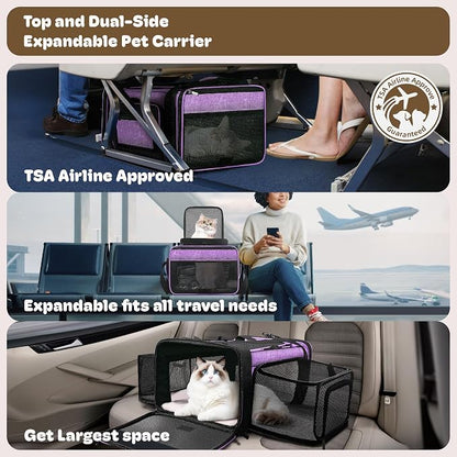 Top and 2 Sides Expandable Cat Carrier 18x13.5x9.5, TSA Airline Approved Dog - Image 2
