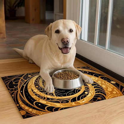 Cat Feedings Mats 20x12 inch Golden Cat Print Pet Bowl Placemat Non Slip Mat - Image 4