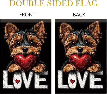 Cute Kasha Dog Garden Flag Holding Red Heart Love Sign Double Sided Yard Banner - Image 7