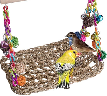Bird Swing Toys with Wood Perch, Seagrass Woven Parrot Platform Bird Climbing - Image 7