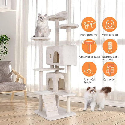 BestPet | 70" Cat Tree Tower | Beige | Sturdy, Hanging Cat Toys, Observation - Image 5