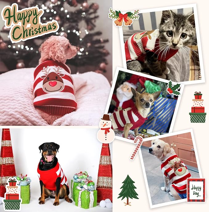 Dog Christmas Sweater Cute Striped Reindeer Xmas Pet Clothes Holiday Puppy Cat - Image 7
