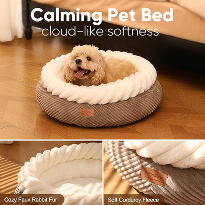 FUKUMARU Dog Bed, Calming Donut Dog Beds, Plush Faux Fur&Corduroy Cat Beds - Image 3