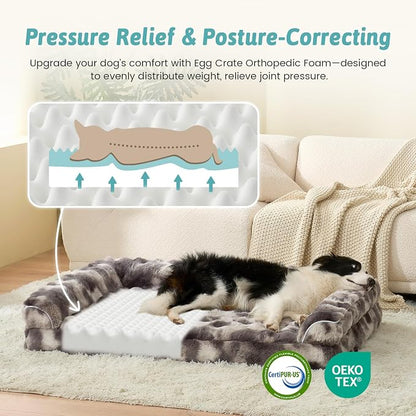 Faux Fur Orthopedic Dog Bed, Extra Large Dog Bed, Supportive Foam Pet Sofa - Image 2