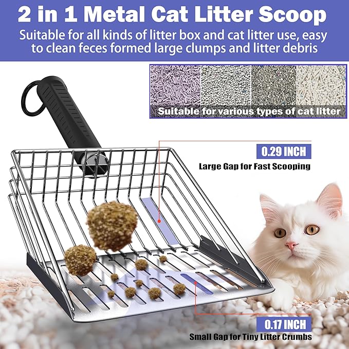 Cat Litter Scooper with Holder, Metal Litter Scoop Includes Portable Small - Image 3