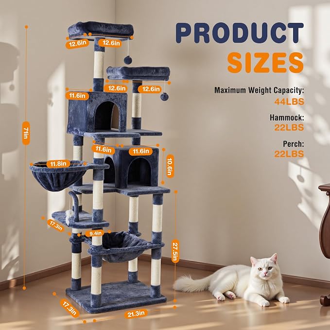 Sweetcrispy 71 inch Cat Tree Tower, Large Multi Level Cat Climbing Tower - Image 3