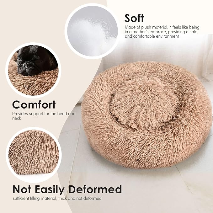 28in Large Dog Bed, Medium Size Dog and Cats, Calming Donut Bed - Image 4