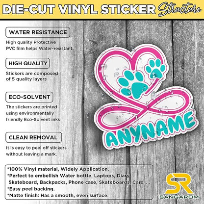 Custom Pet Name Sticker Personalized Text Infinity Heart Pawprint Animal Lovers - Image 4