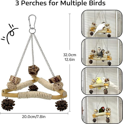 Bird Swing for Cage with Chew Toys, 3 Sisal-Wrapped Parrot Perches & Stable - Image 6