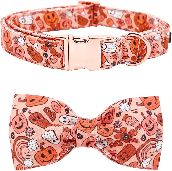 Halloween Dog Collar, Pet Collar Bow Pumpkin Pet Collar Girl Boy Holiday Pet by BoboRainbow
