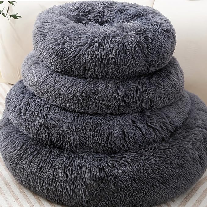 Calming Donut Cat Bed Dog Bed Round Plush Pet Cushion Fluffy Rabbit Cave Warm - Image 4