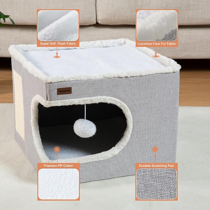 Cat Bed for Indoor Cats Cube House, Covered Cat Cave Beds & Furniture - Image 6