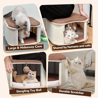 Solid Wood Cats House Stool, 300-lb Capacity. Large Cat Bed Cave - Image 4