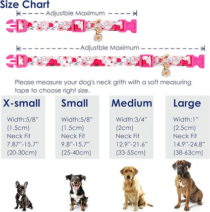Cotton Dog Collar Light Pink Flower Pattern - Image 4