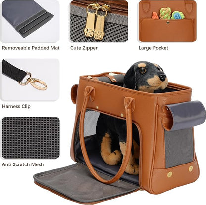 Fashion Pet Carrier Purse for Small Cat and Dog, Luxury Pu Soft-Sided Tote Bag - Image 4