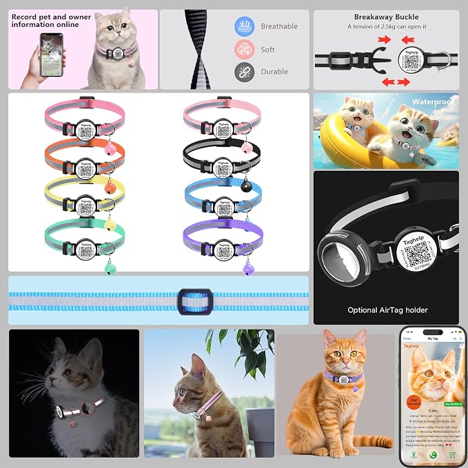 2 Pack QR Code Cat Collar for Lost Cat Recovery, Breakaway Reflective Collar - Image 2