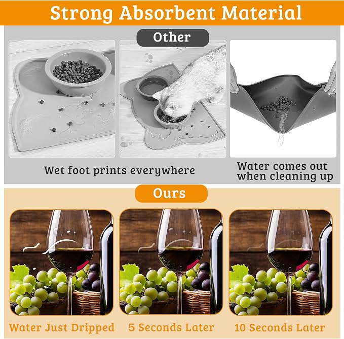 Pet Feeding Mat, Non-Slip Water Bowl Placemat, Pet Supplies 16" x 24" - Image 3